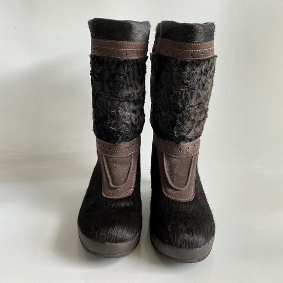 Technica Suede Animal Print Boots Brown Lined Calf High Italy 9 - Picture 4 of 12